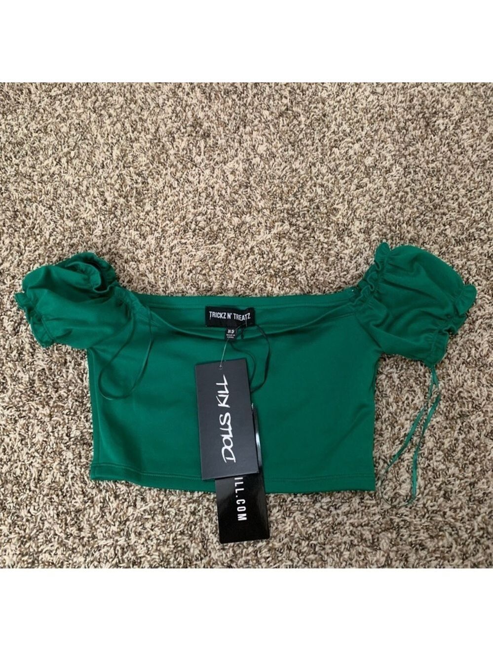 Dolls Kill Emerald Green Puff Sleeve Blouse NWT Size XS Trickz N’ Treatz